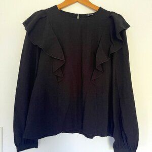 Madewell Ruffle Front Monochromatic Plaid / Gingham Black Top Women's Small